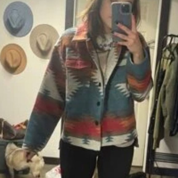 Boho Geometric Print Flap Pocket Jacket - Picture 6 of 8